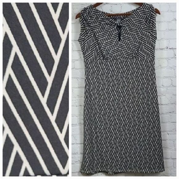 Ann Taylor Petite Brown Weave Print Jersey Dress Knot Keyhole Cap Sleeve 8P - Picture 1 of 10